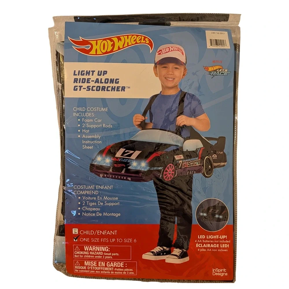Hot Wheels Light Up Ride Along GT Scorcher Child Costume One Size to 6 yr. NEW‎